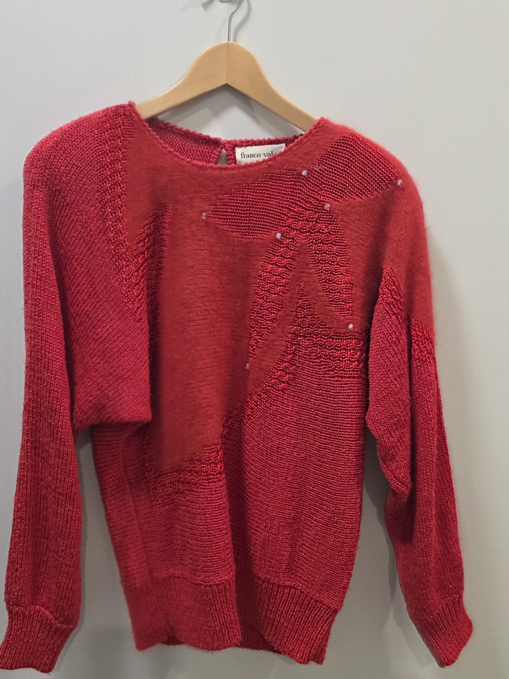 Franco Valeri Red Mixed Knit Embellished Sweater Size L